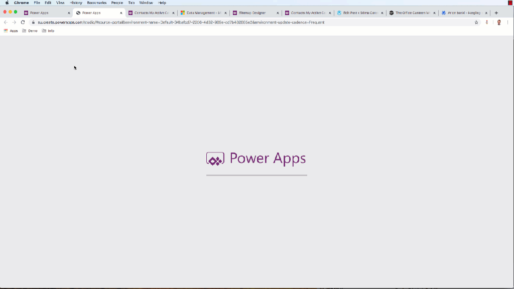 This image shows how to create a canvas mobile app from data in common data service.