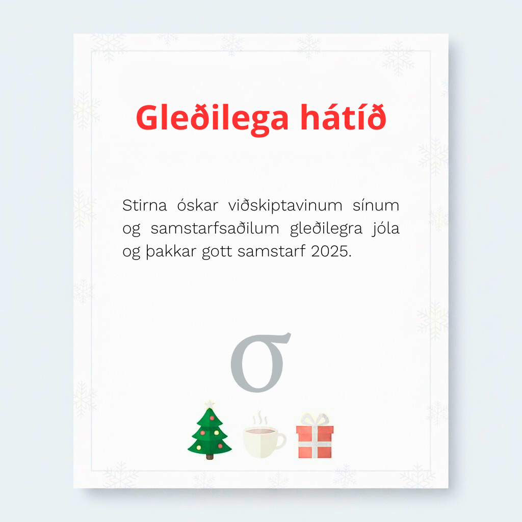 Jólakveðja frá Stirna ráðgjöf. Stirna ráðgjöf er upplýsingatækni- og viðskiptaráðgjöf fyrir lítil og meðalstór fyrirtæki og stofnanir á Íslandi og annar staðar. Við sérhæfum okkur í Microsoft viðskiptahugbúnaði á borð við Dynamics 365 og Power BI.